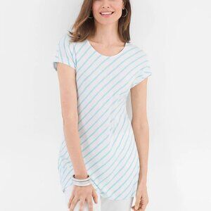 Chico's Size XXL 20 22 4 Striped Cross-Back Slub Tee Top Blue White Casual